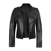 Women’s Black Cafe Racer Real Leather Jacket | Genuine Leather - The Leather Fit