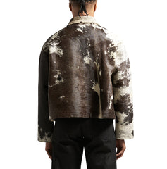 Boxy Cowhide Hair on Hide Leather Jacket Brown & White Cow Print - The Leather Fit