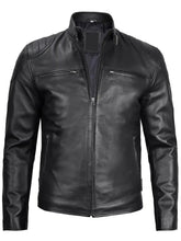 Vermont Men's Black Biker Style Leather Jacket The Leather Fit