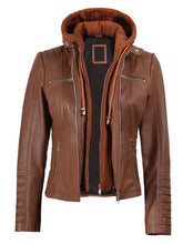 Women's Cognac Brown Leather Jacket With Removable Hood The Leather Fit