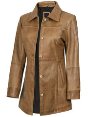 Kandis Womens Camel Brown Real Leather Car Coat The Leather Fit