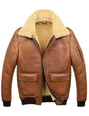 Samuel Tan Brown Shearling SF Bomber Leather Jacket The Leather Fit