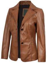 Women's Two Button Tan Brown Leather Blazer Jacket The Leather Fit