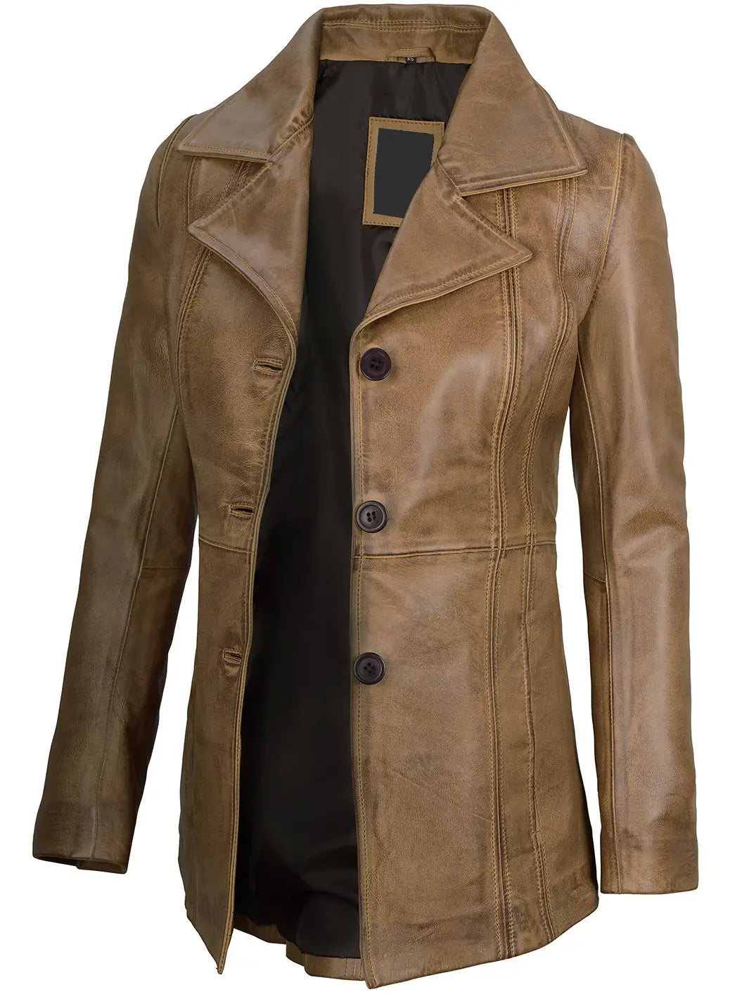 Women’s Camel Three Button Lambskin Leather Jacket The Leather Fit