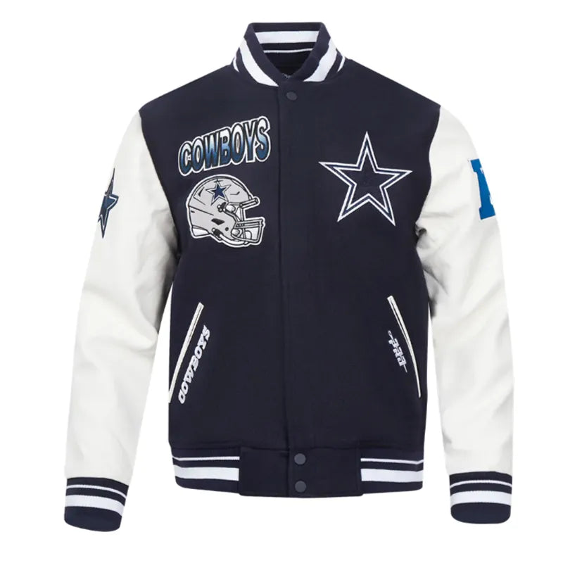 Dallas Cowboys Turn It Up Classic Rib Varsity Jacket The Leather Fit