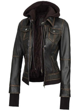 Tralee Women Dark Brown Bomber Leather Jacket With Removable Hood The Leather Fit