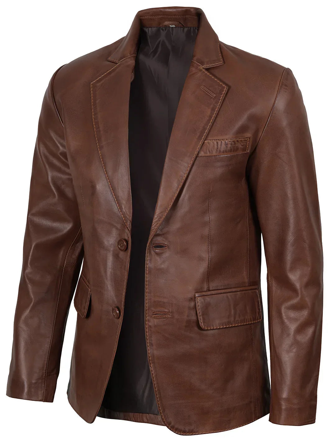 Mens Two Button Cognac Wax Leather Blazer The Leather Fit