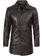 Winchester Men's Distressed Dark Brown Leather Car Coat The Leather Fit