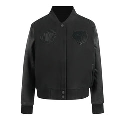 Memphis Grizzlies Triple Black Varsity Wool-Leather Jacket The Leather Fit