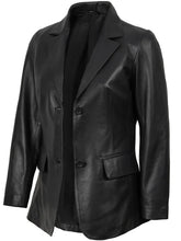 Women's Black Two-Button Real Leather Blazer The Leather Fit