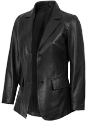 Women's Black Two-Button Real Leather Blazer The Leather Fit