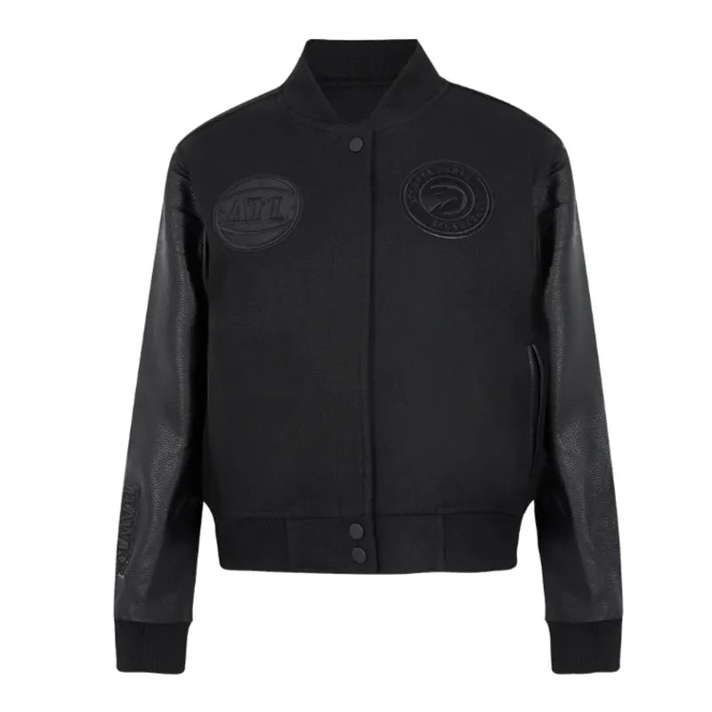 Atlanta Hawks Triple Black Varsity Wool-Leather Jacket The Leather Fit