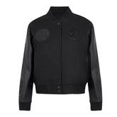Atlanta Hawks Triple Black Varsity Wool-Leather Jacket The Leather Fit