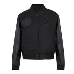 Atlanta Hawks Triple Black Varsity Wool-Leather Jacket The Leather Fit