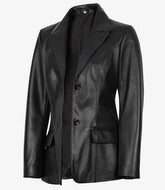 Vicenza Women's Black Two-Button Leather Blazer The Leather Fit