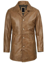 Winchester Men's Camel Brown 3/4 Length Leather Car Coat The Leather Fit