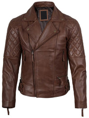 Frisco Mens Dark Brown Quilted Asymmetrical Leather Biker Style Jacket The Leather Fit