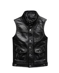 Men’s Classic Black Leather Biker Vest The Leather Fit