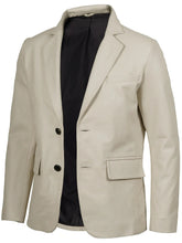 Mens Two Buttons Off White Leather Blazer The Leather Fit