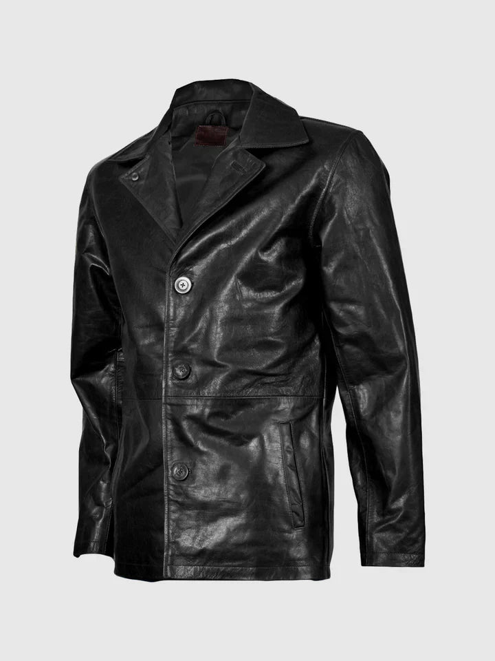 3 Button Black Leather Blazer The Leather Fit