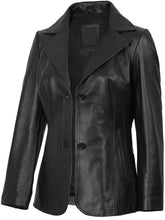 Women's Black Two Button Leather Blazer Jacket The Leather Fit