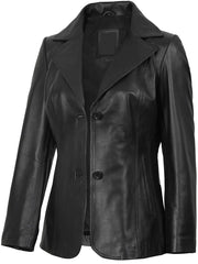 Women's Black Two Button Leather Blazer Jacket The Leather Fit