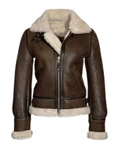 Katie Distressed Brown Shearling Leather Jacket The Leather Fit