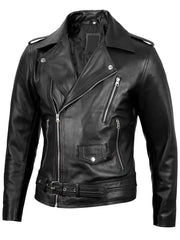 Men's Black Asymmetrical Belted Leather Biker Style Jacket The Leather Fit