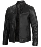 Dodge Men's Black Cafe Racer Leather Jacket The Leather Fit