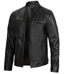 Dodge Men's Black Cafe Racer Leather Jacket The Leather Fit