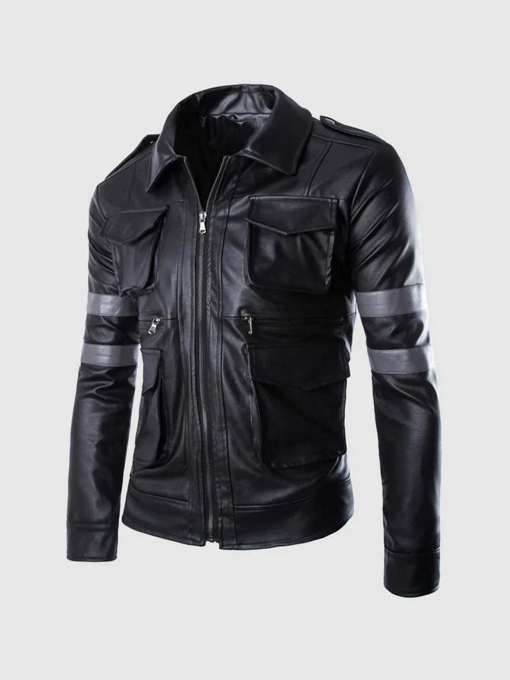 Black Jacket with Gray Stripes The Leather Fit