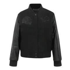 Detroit Lions Triple Black Varsity Wool-Leather Jacket The Leather Fit
