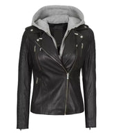 Womens Black Leather Biker Jacket With Removable Hood The Leather Fit