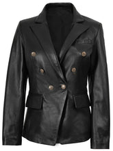 Kim Women's Black Double Breasted Leather Blazer The Leather Fit