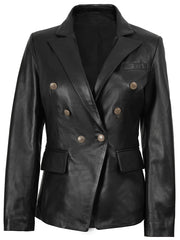 Kim Women's Black Double Breasted Leather Blazer The Leather Fit