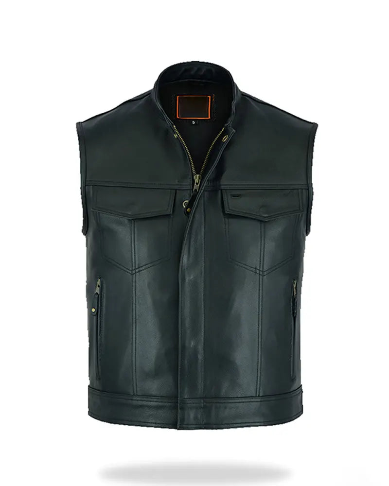 Men’s Black Leather Biker Vest The Leather Fit
