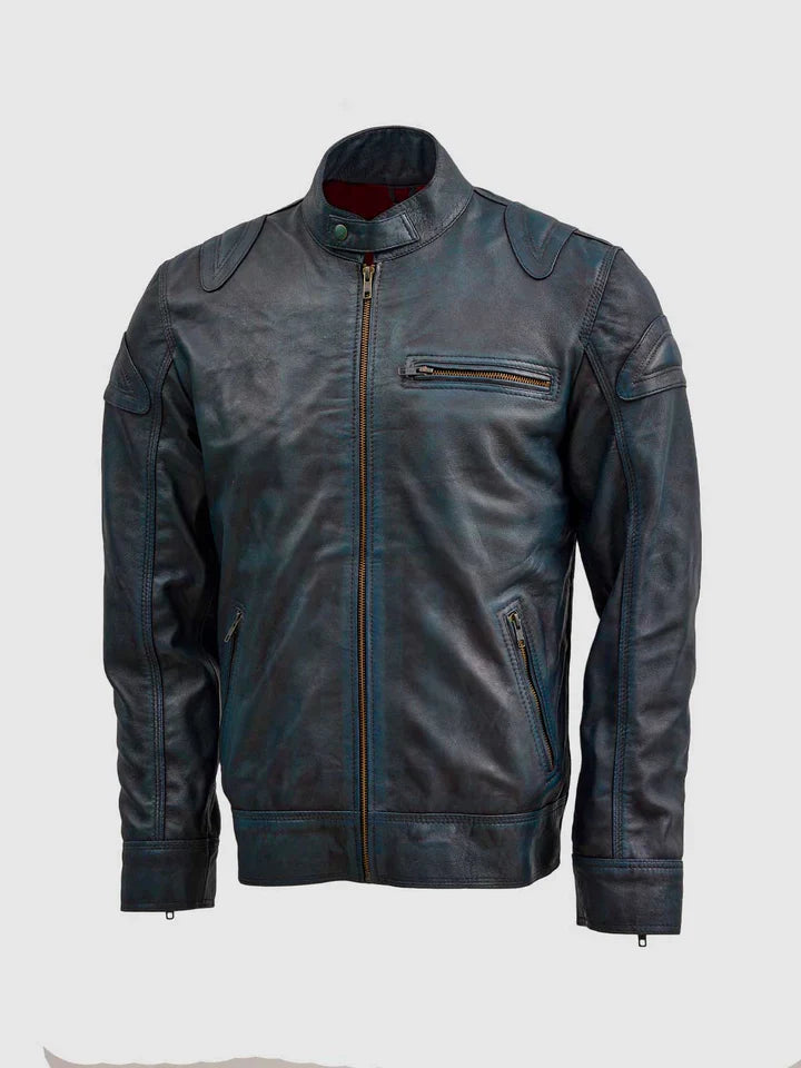 Waxed Blue Leather Jacket The Leather Fit