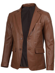 Men's Cognac Brown Real Leather Blazer The Leather Fit