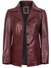 Women's Real Leather Burgundy Blazer with Three Button The Leather Fit