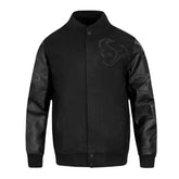 Houston Texans Triple Black Varsity Wool-Leather Jacket The Leather Fit