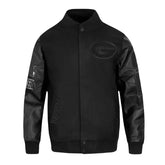 Green Bay Packers Triple Black Varsity Wool-Leather Jacket The Leather Fit