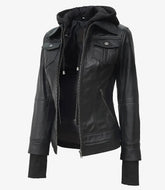 Tralee Women's Black Hooded Leather Jacket The Leather Fit