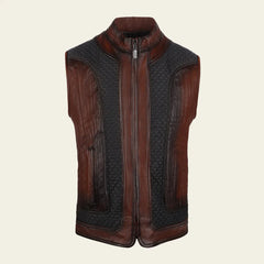 Men’s Brown Ovine contrasting leather Vest The Leather Fit
