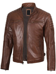 Mens Cognac Brown Cafe Racer Leather Jacket The Leather Fit