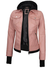 Tralee Women's Pink Leather Biker Style Jacket with Hood The Leather Fit
