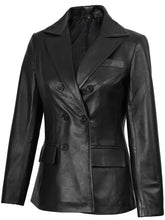 Women's Black Double Breasted Leather Blazer The Leather Fit