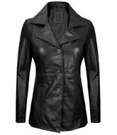 Womens Black Leather Blazer with Three Button The Leather Fit