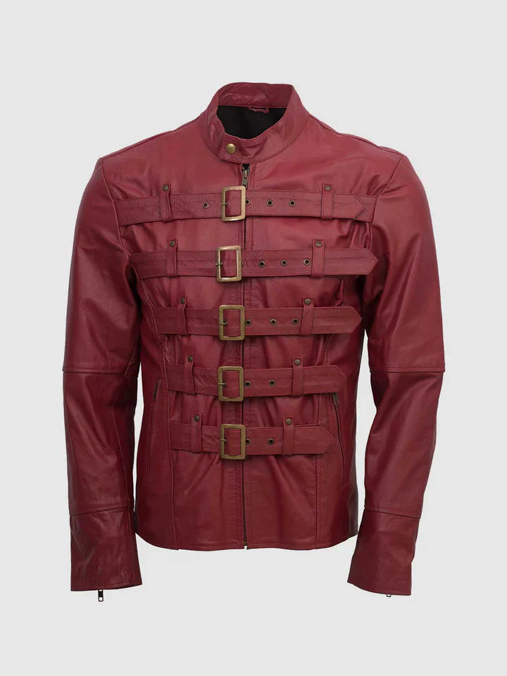 Maroon Leather Belted Jacket The Leather Fit
