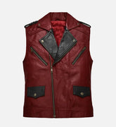 Men’s Red and Black Leather Vest The Leather Fit