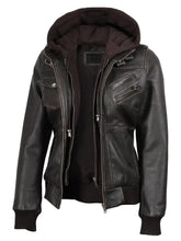Women's Dark Brown Rub Off Leather Jacket with Removable Hood The Leather Fit